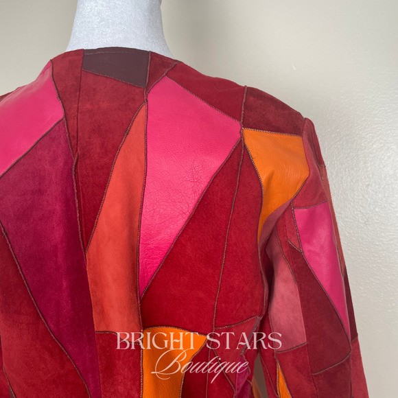 Rare Vintage Patchwork Leather Jacket ASO Phoebe Halliwell Charmed Small 6 Red - Picture 11 of 12